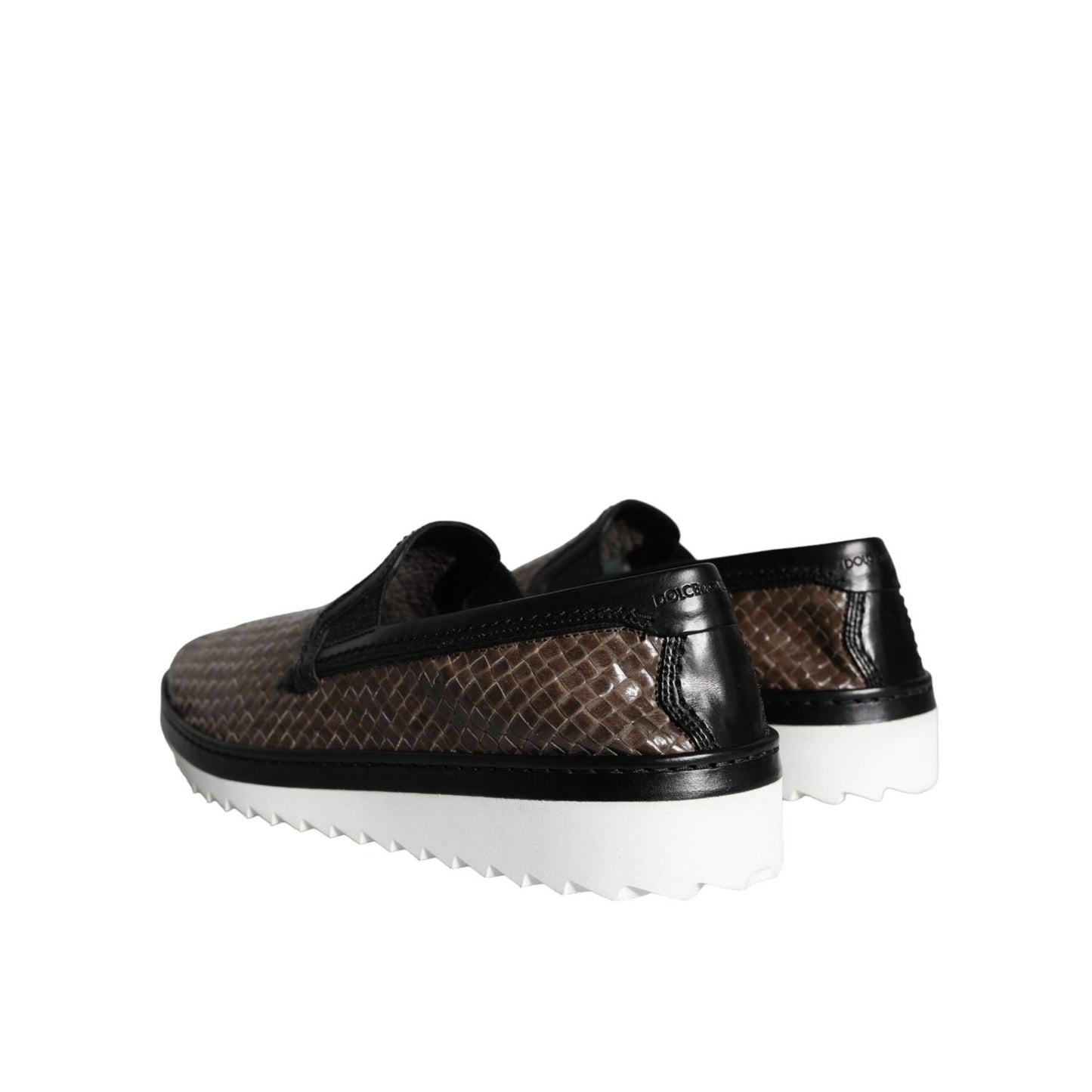 Dolce & Gabbana Brown Black Leather Weaved Men Loafers Shoes