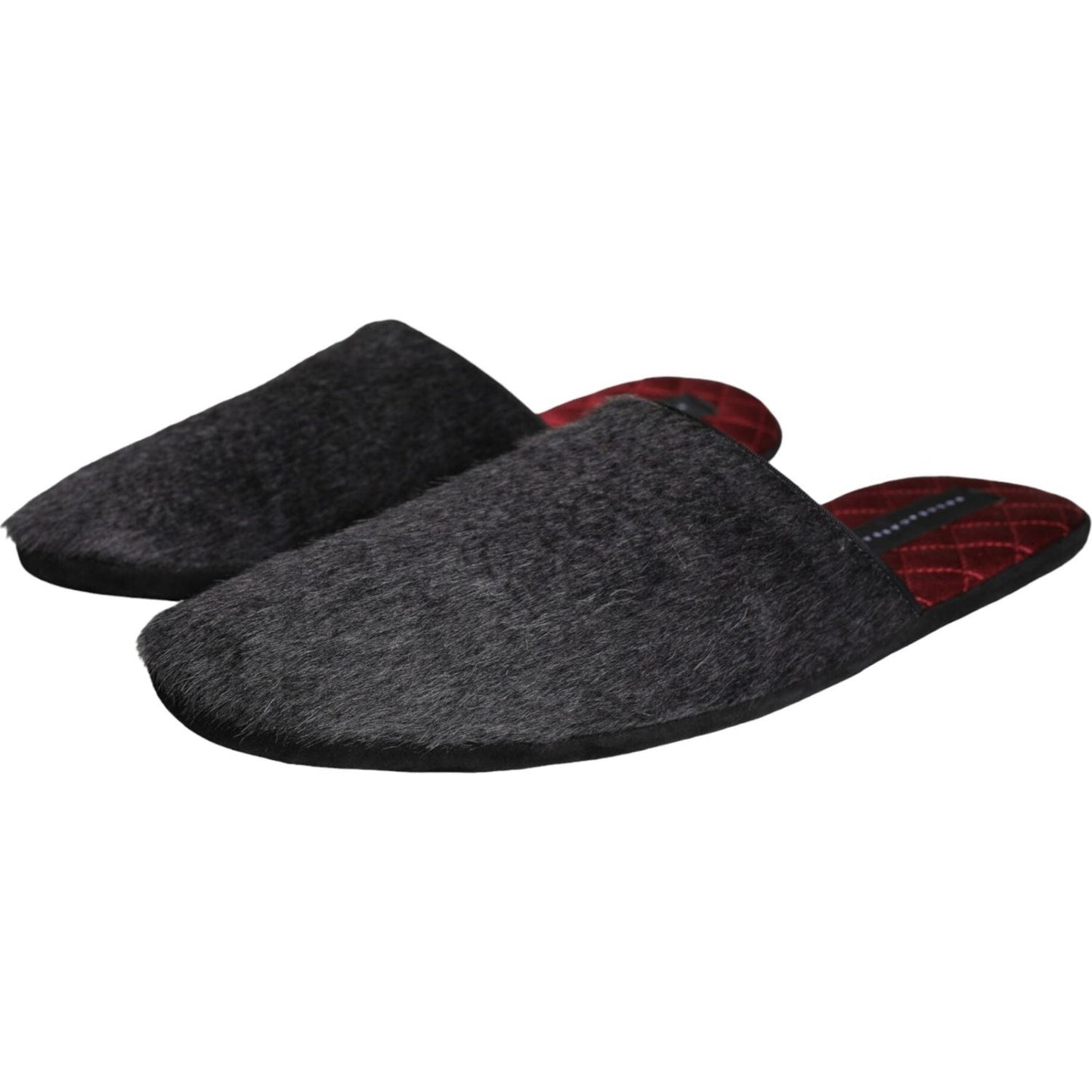 Dolce & Gabbana Black Faux Fur Slides Slippers Slip On Shoes MV5923-45