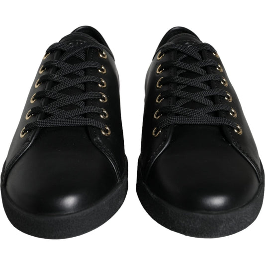 Dolce & Gabbana Black Gold Leather Classic Sneakers Shoes
