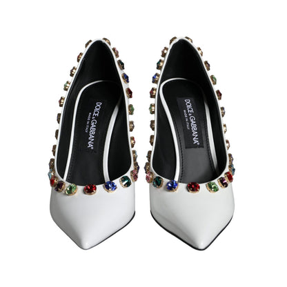 Dolce & Gabbana White Crystal Leather High Heels Pumps Shoes