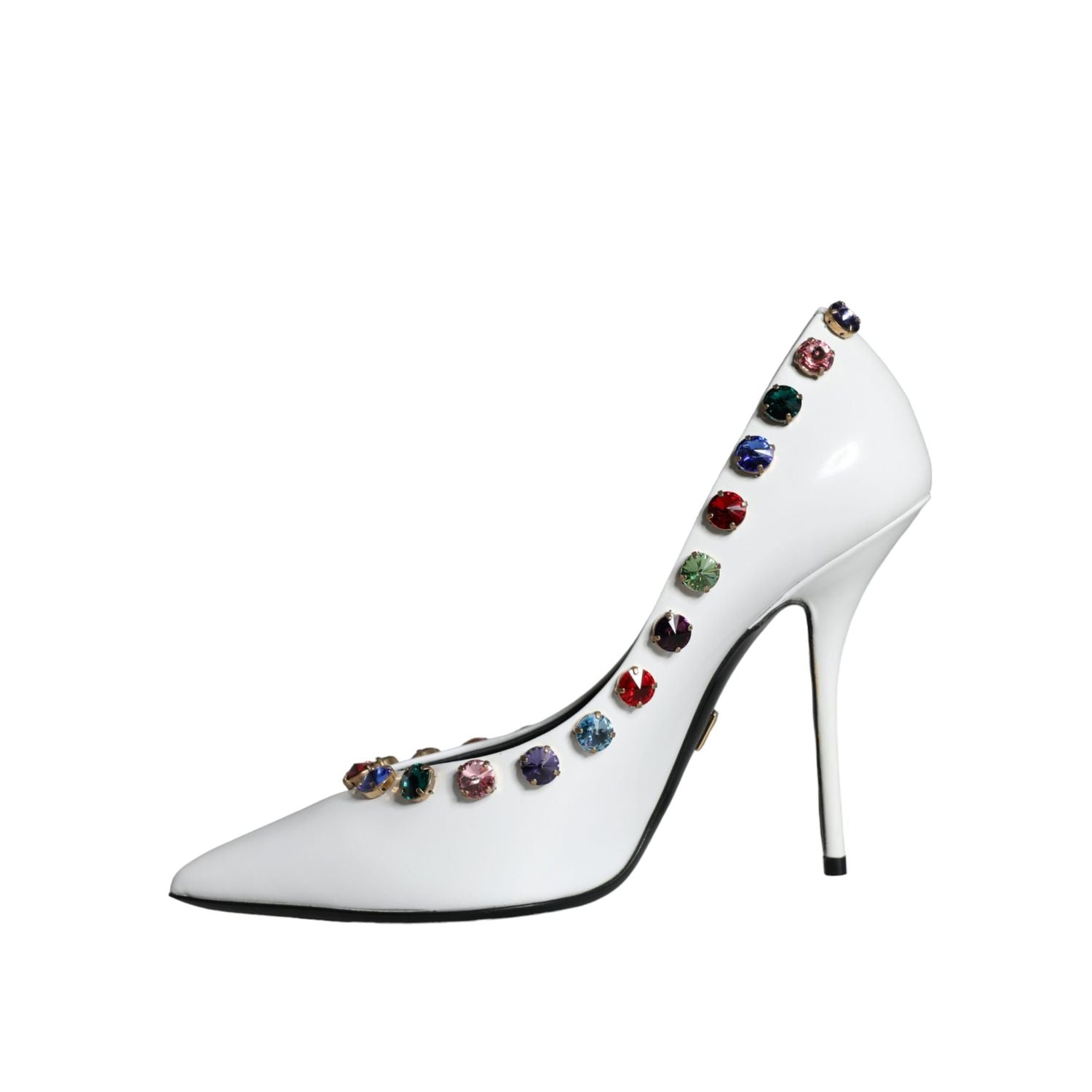 Dolce & Gabbana White Crystal Leather High Heels Pumps Shoes