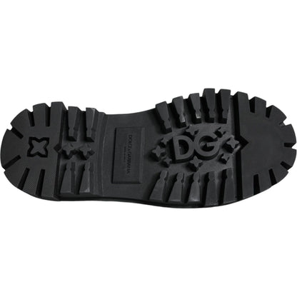 Dolce & Gabbana Black Leather Trekking Derby Embellished Shoes