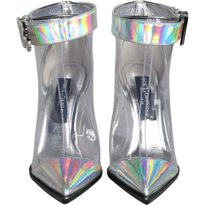 Dolce & Gabbana Silver Iridescent PVC Pointed Short Boots Shoes