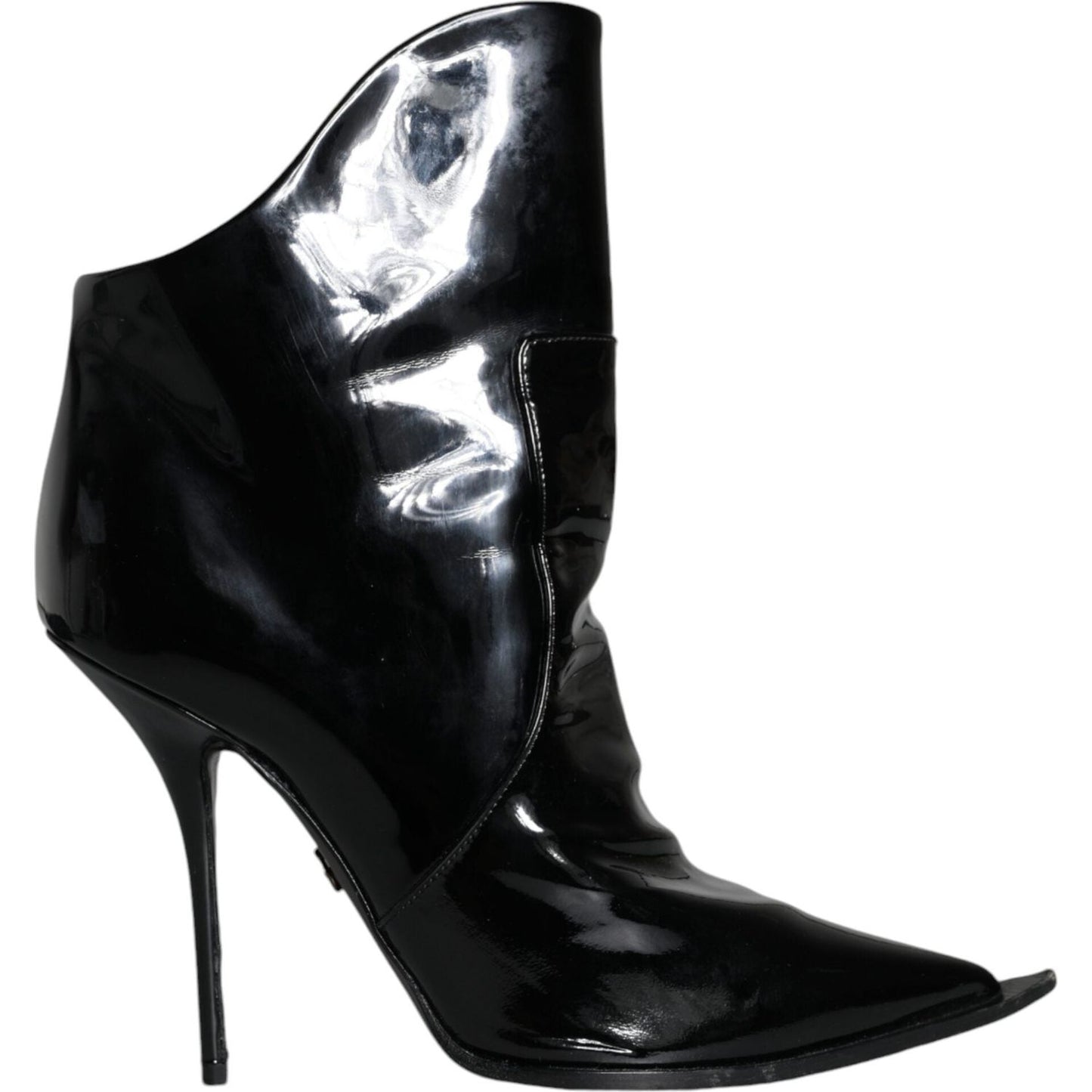 Dolce & Gabbana Black Patent Leather Pointed Ankle Boot Shoes LA11392-39