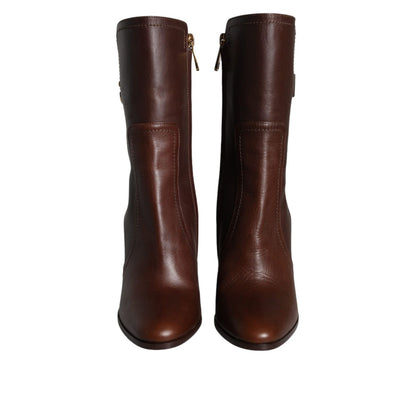 Dolce & Gabbana Brown Leather Heels Mid Calf Boots Shoes