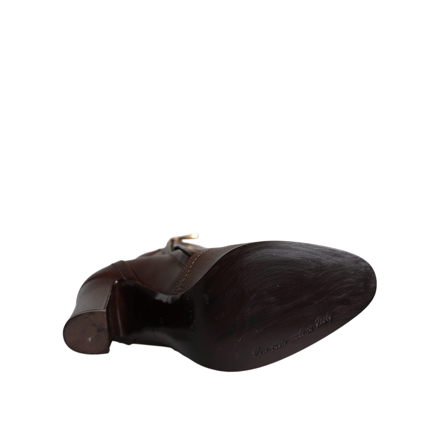 Dolce & Gabbana Brown Leather Heels Mid Calf Boots Shoes