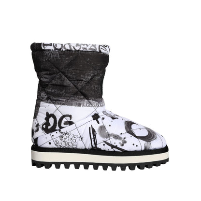 Dolce & Gabbana White Padded Logo Print Mid Calf Boots Shoes
