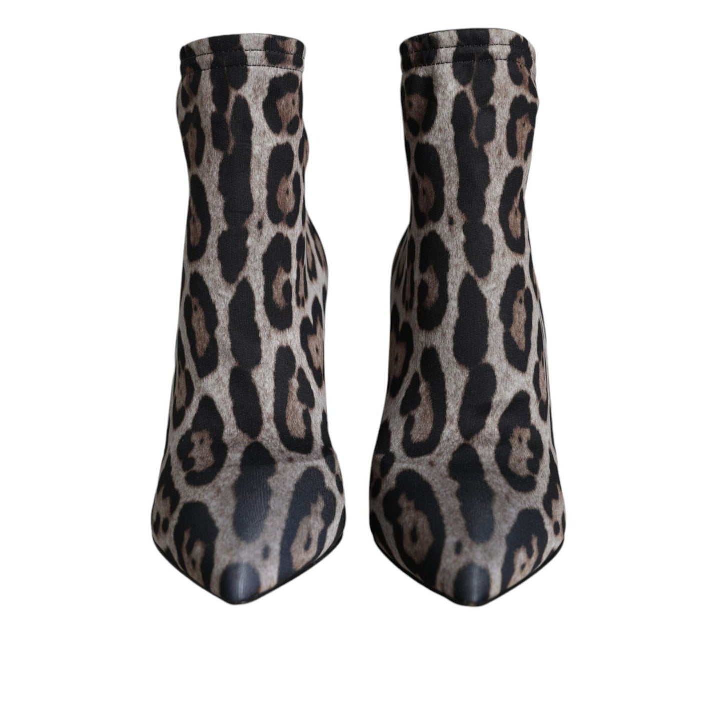 Dolce & Gabbana Gray Leopard Stretch Heels Ankle Boots Shoes