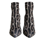 Dolce & Gabbana Gray Leopard Stretch Heels Ankle Boots Shoes