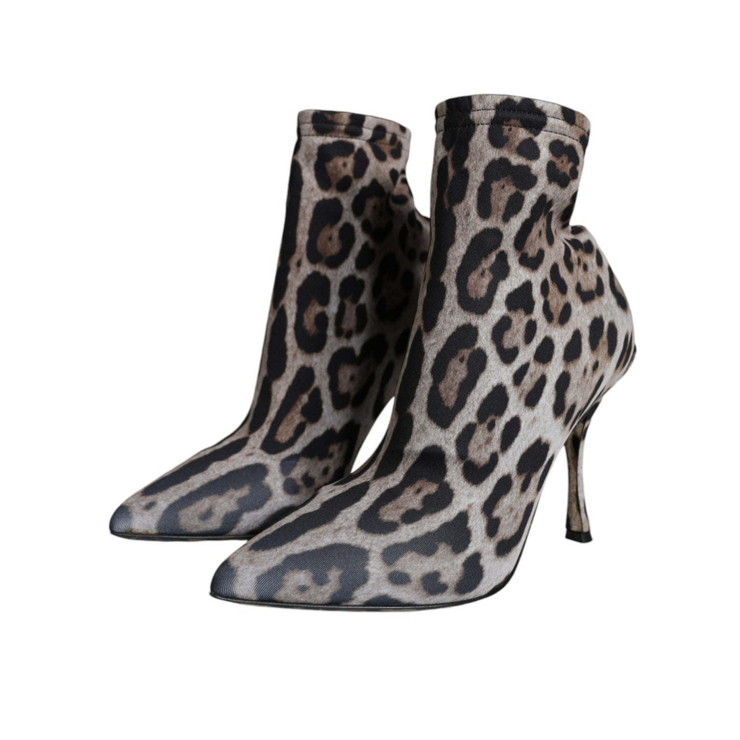 Dolce & Gabbana Gray Leopard Stretch Heels Ankle Boots Shoes