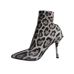 Dolce & Gabbana Gray Leopard Stretch Heels Ankle Boots Shoes