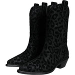 Dolce & Gabbana Black Gray Leopard Cowboy Boots Shoes LA11525#1-38.5