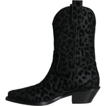 Dolce & Gabbana Black Gray Leopard Cowboy Boots Shoes LA11525#1-38.5