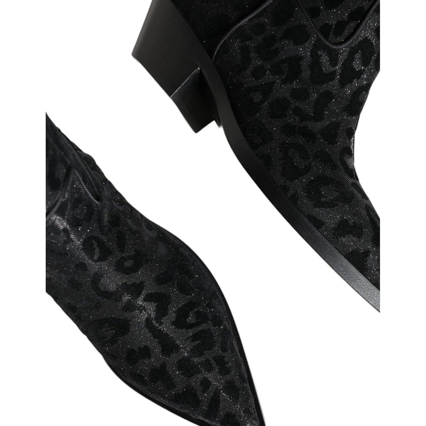 Dolce & Gabbana Black Gray Leopard Cowboy Boots Shoes LA11525#1-38.5