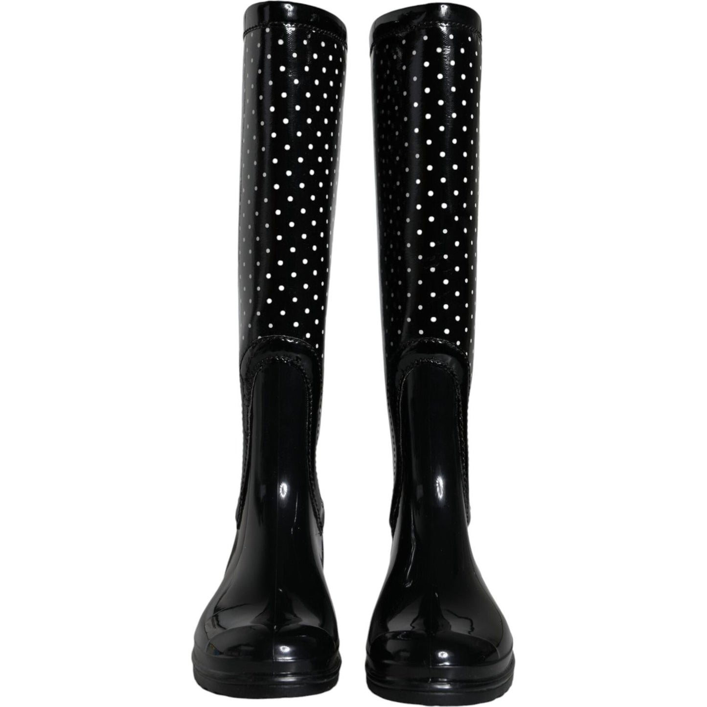 Dolce & Gabbana Black Polka Dot Rubber Knee High Boots Shoes LA11539-35