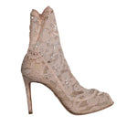 Dolce & Gabbana Beige Stretch Taormina Lace Boots Shoes