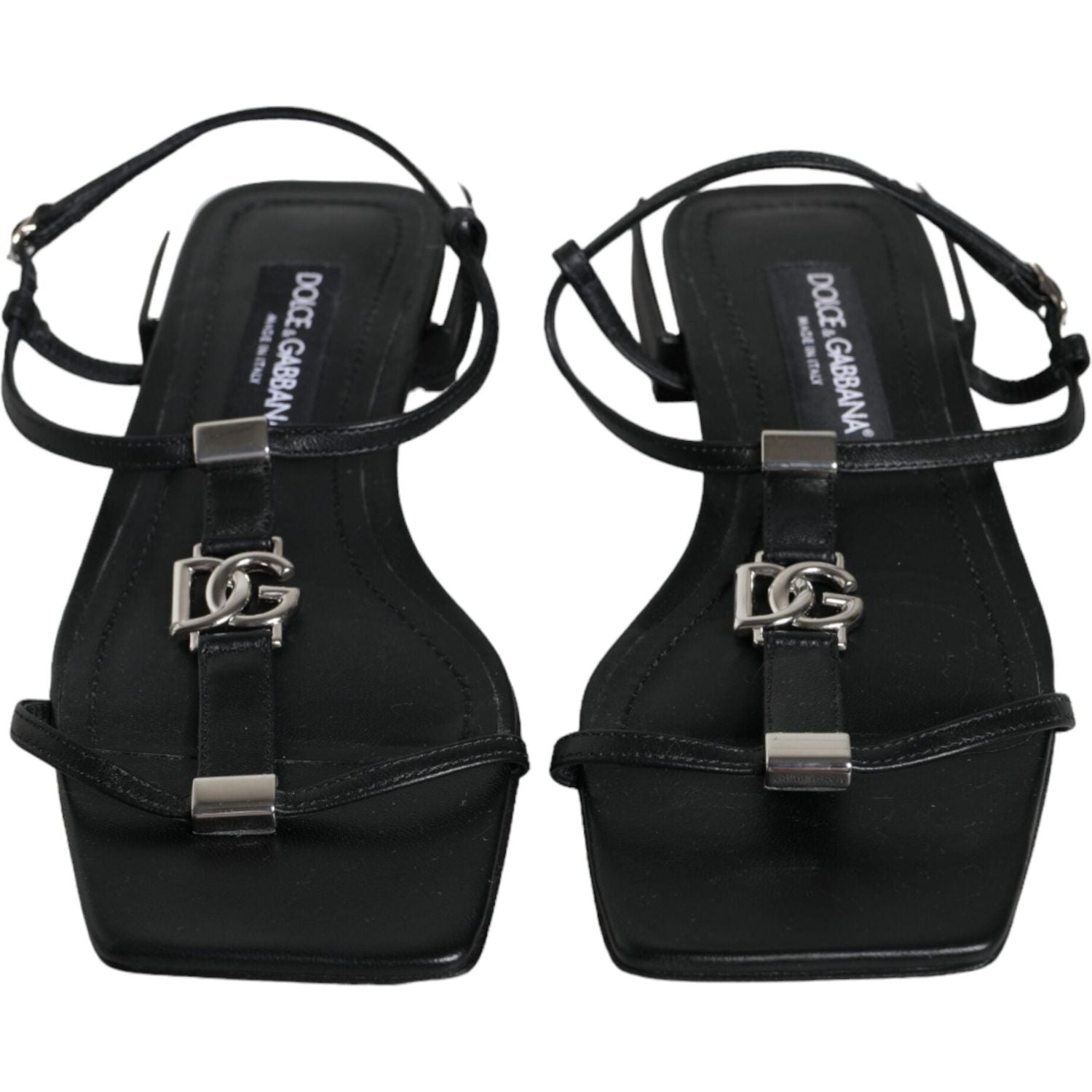 Dolce & Gabbana Black Leather Logo Ankle Strap Keira Sandals Shoes