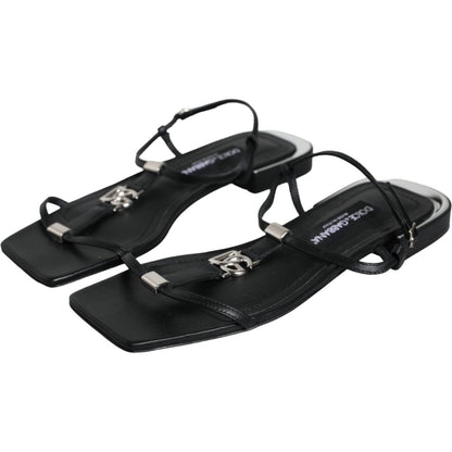 Dolce & Gabbana Black Leather Logo Ankle Strap Keira Sandals Shoes