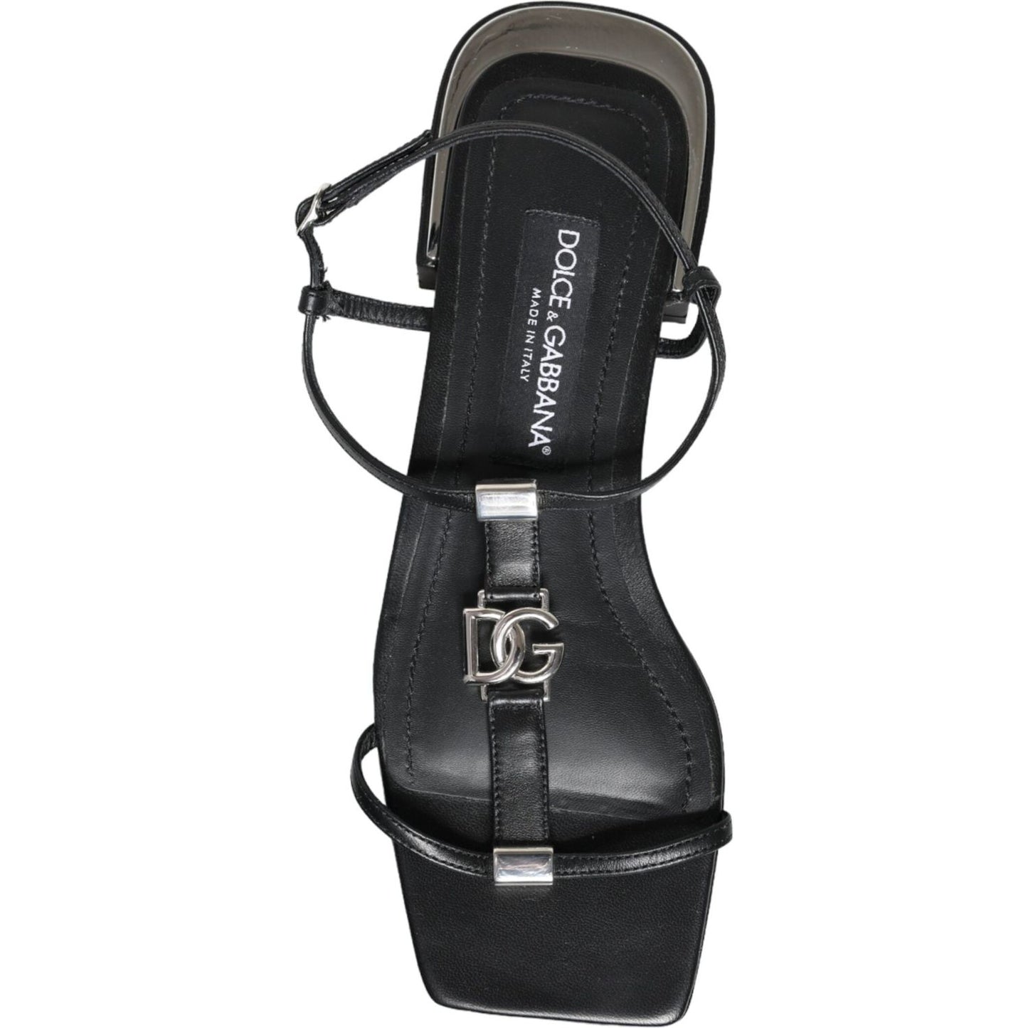 Dolce & Gabbana Black Leather Logo Ankle Strap Keira Sandals Shoes