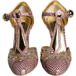 Dolce & Gabbana Pink Gold Leather Pumps T-strap Sandals Shoes LA11377-37