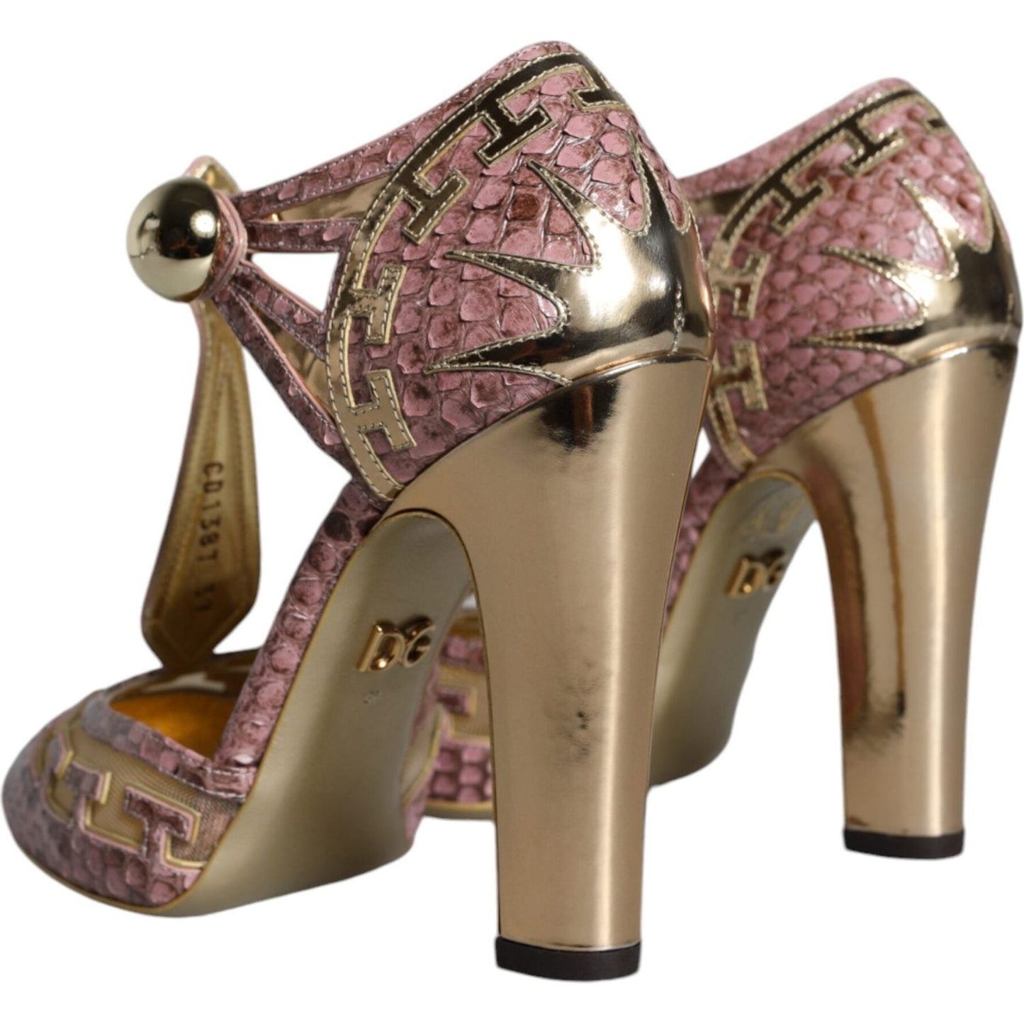 Dolce & Gabbana Pink Gold Leather Pumps T-strap Sandals Shoes LA11377-37