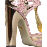 Dolce & Gabbana Pink Gold Leather Pumps T-strap Sandals Shoes LA11377-37