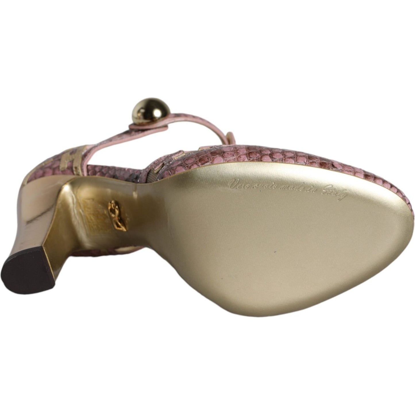 Dolce & Gabbana Pink Gold Leather Pumps T-strap Sandals Shoes LA11377-37