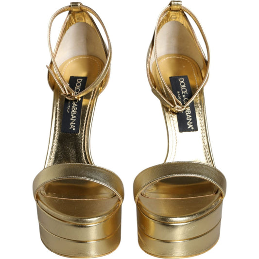 Dolce & Gabbana Gold Leather Platform Keira Sandals Shoes LA11422-38