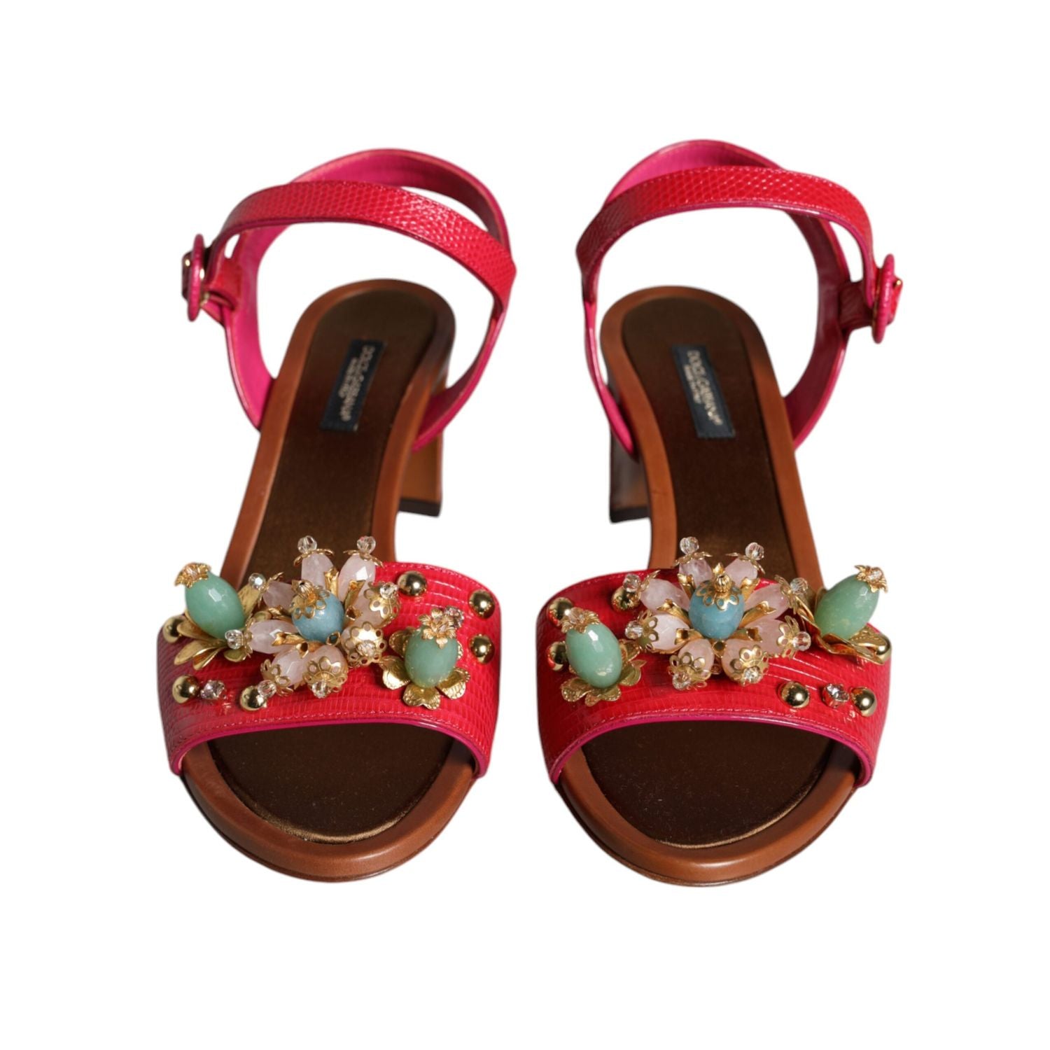 Dolce & Gabbana Fuchsia Leather Embellished Keira Sandals Shoes