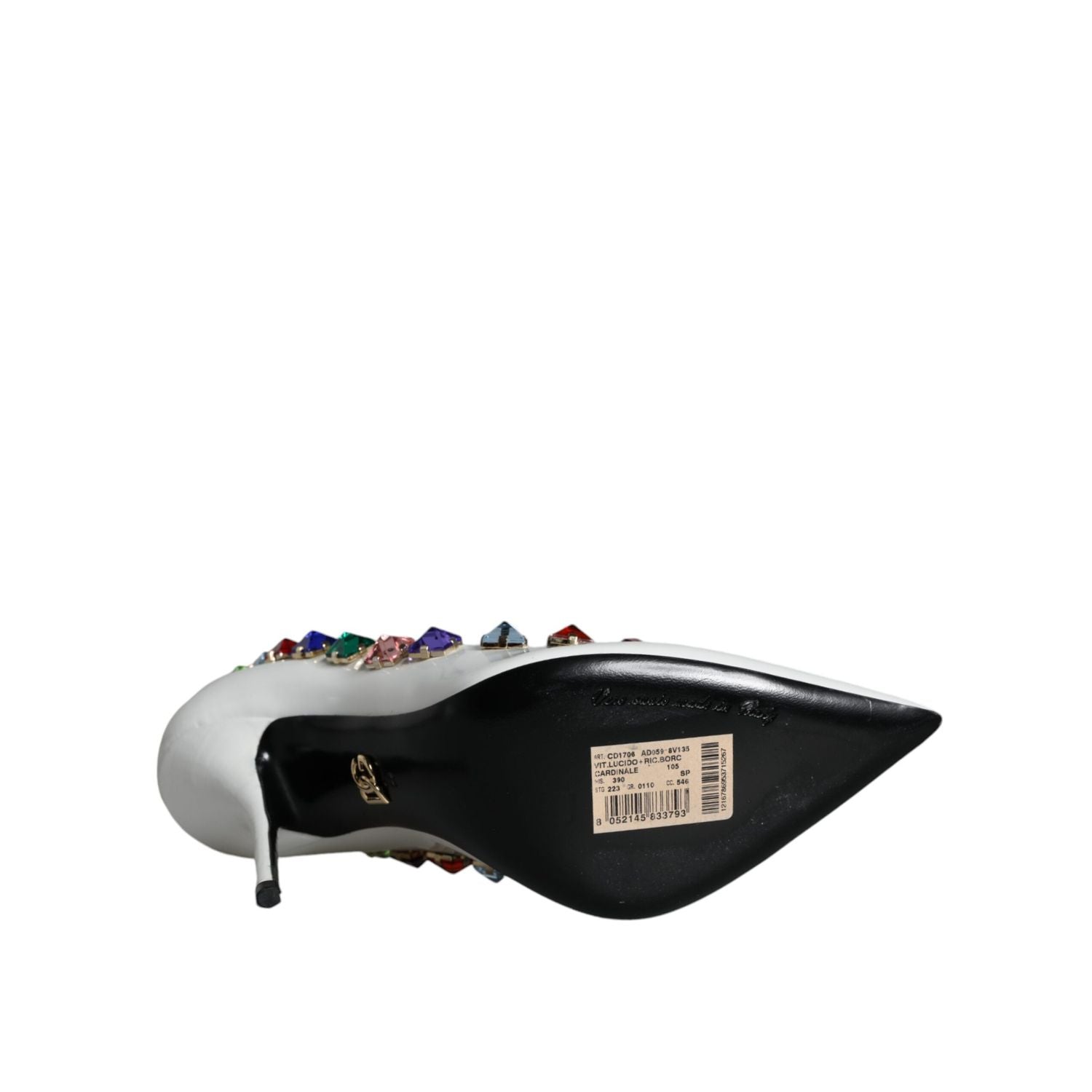 حذاء دولتشي آند غابانا المصنوع من الجلد الأبيض ذو الكعب العالي والمزين بالكريستالات