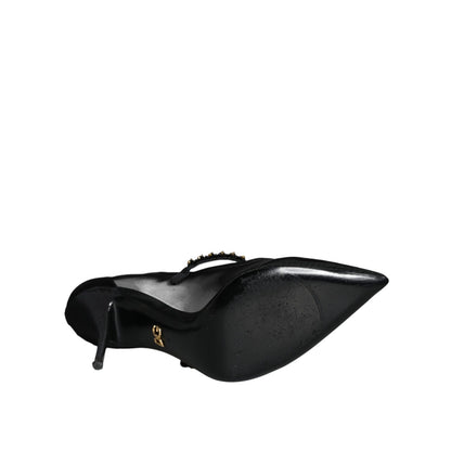 Dolce & Gabbana Black Mesh Mary Jane Crystal Heel Pumps Shoes