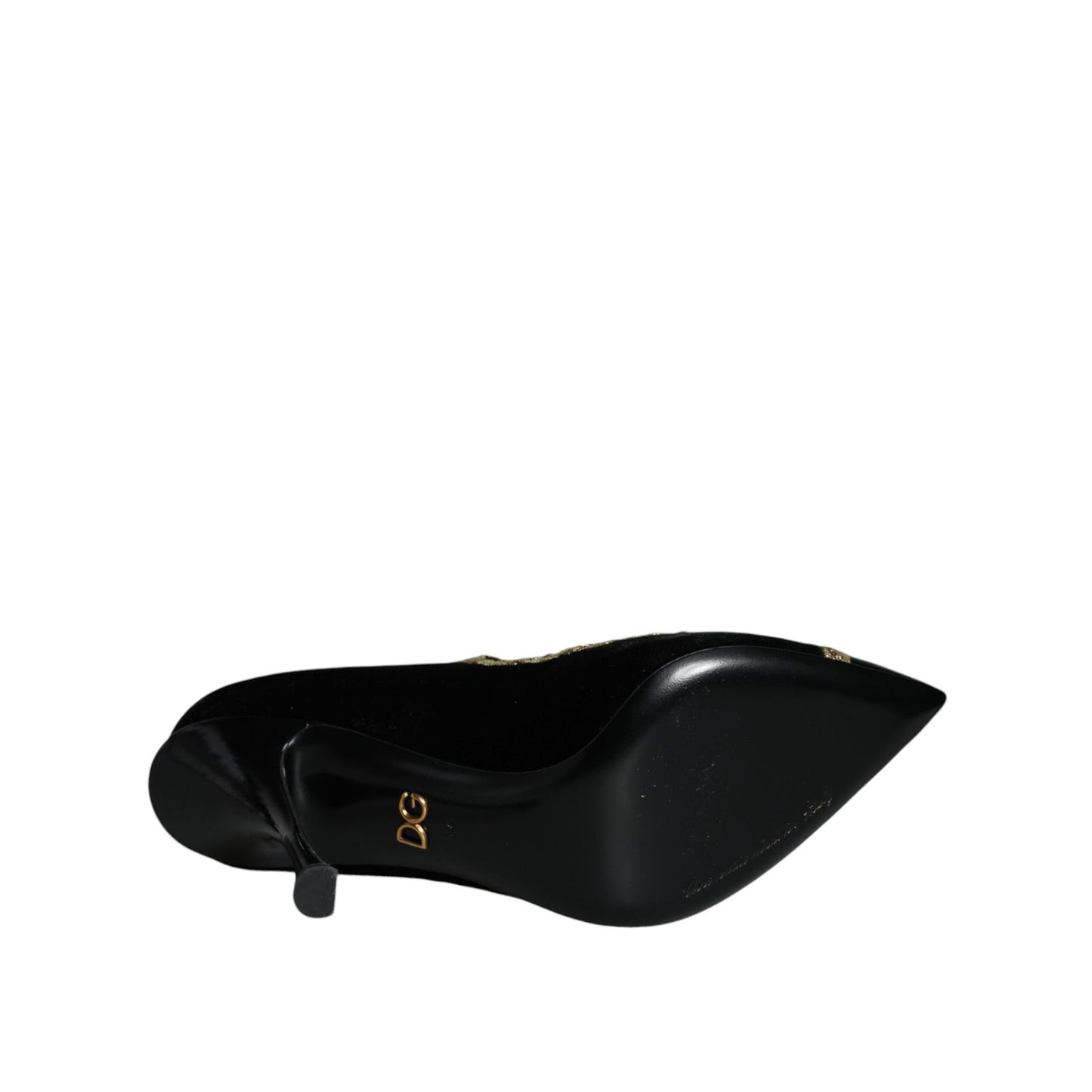 Dolce & Gabbana Black Mary Janes Velvet Gold Pumps Shoes