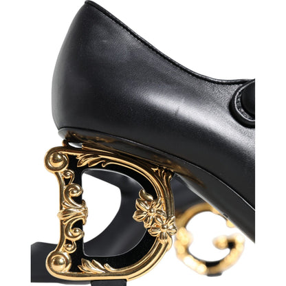 Dolce & Gabbana Black Leather Logo Heels Mary Janes Pumps Shoes