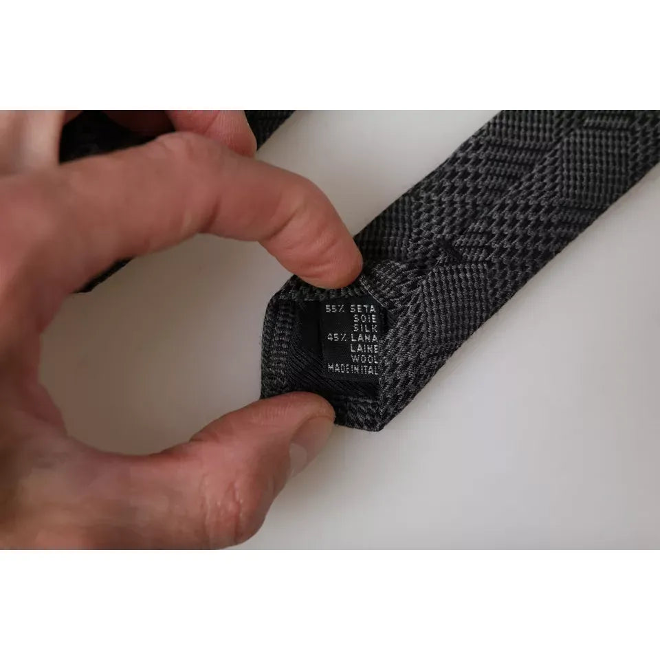 Dolce & Gabbana Dark Gray Plaid Patterned Silk Adjustable Men Tie