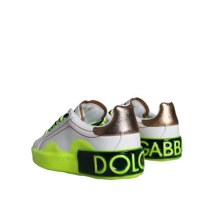 Dolce & Gabbana White Leather Portofino Low Top Sneakers Shoes
