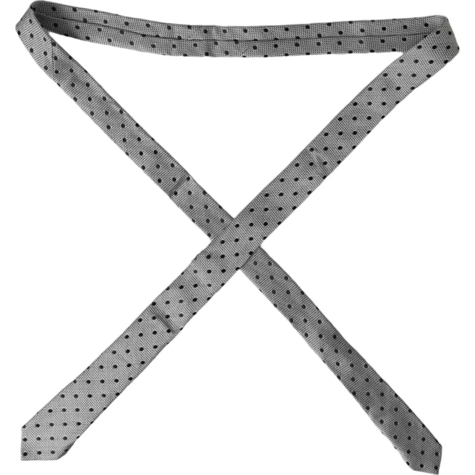 ربطة عنق رجالية قابلة للتعديل من دولتشي آند غابانا من الحرير الأسود المنقط بالأبيض والأسود