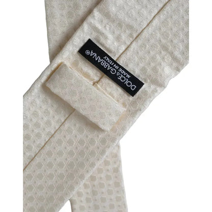 Dolce & Gabbana Off White Silk Adjustable Necktie Men Tie