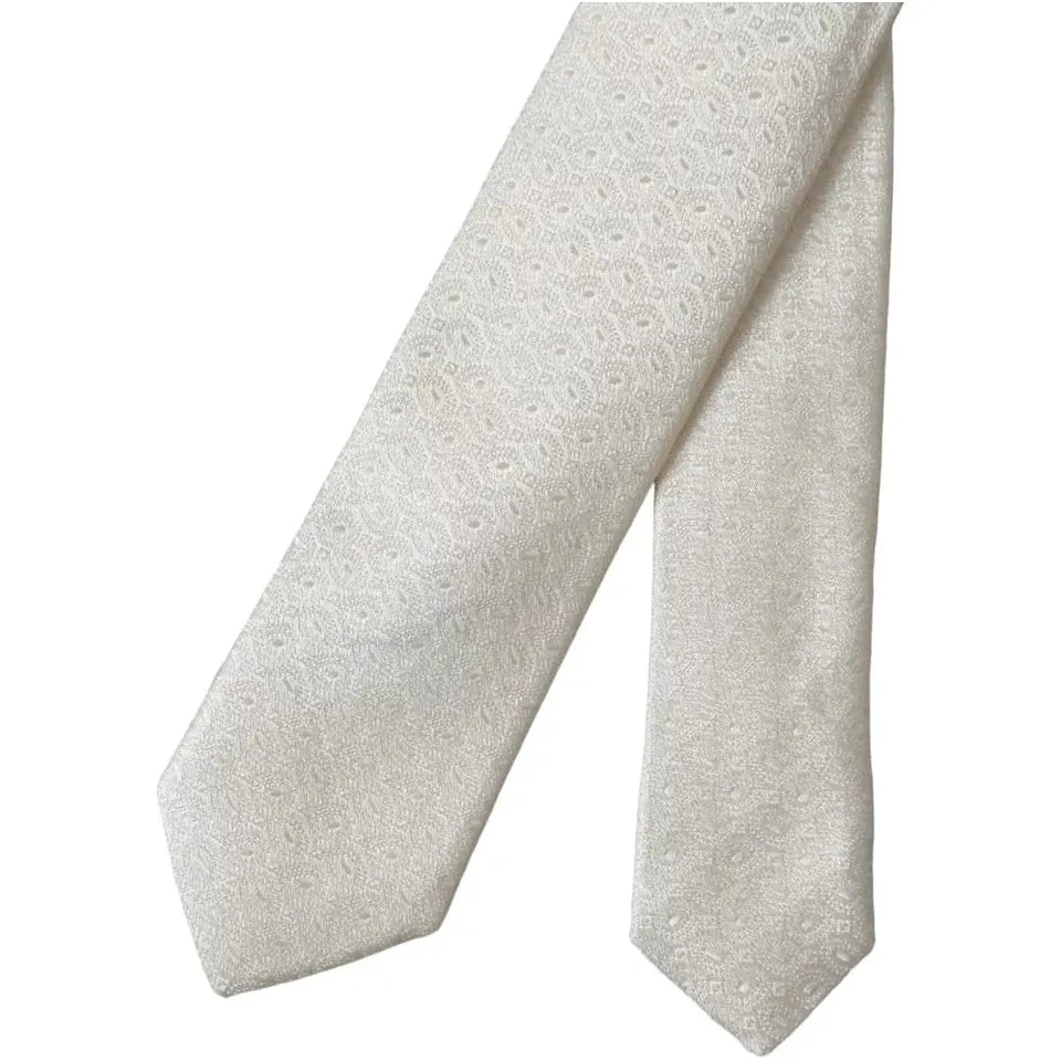 Dolce & Gabbana Off White Patterned Silk Adjustable Men Tie