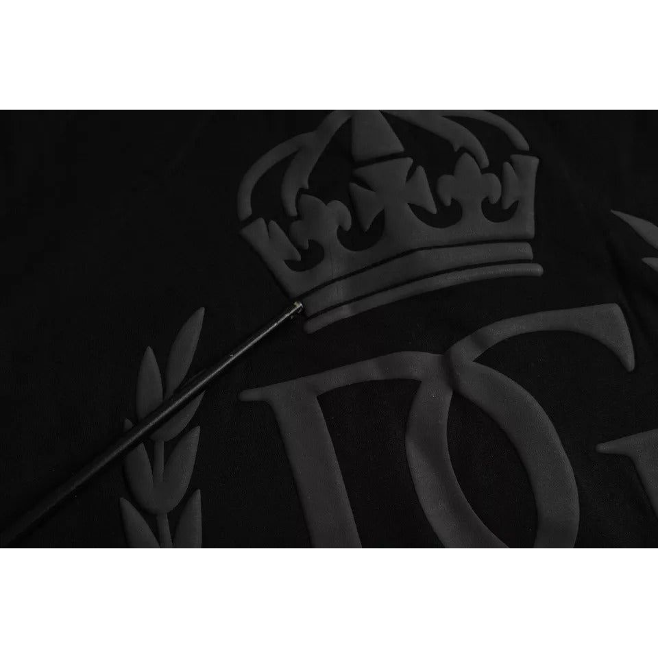 تي شيرت Dolce &amp; Gabbana من القطن المنقوش بشعار أسود ورقبة دائرية