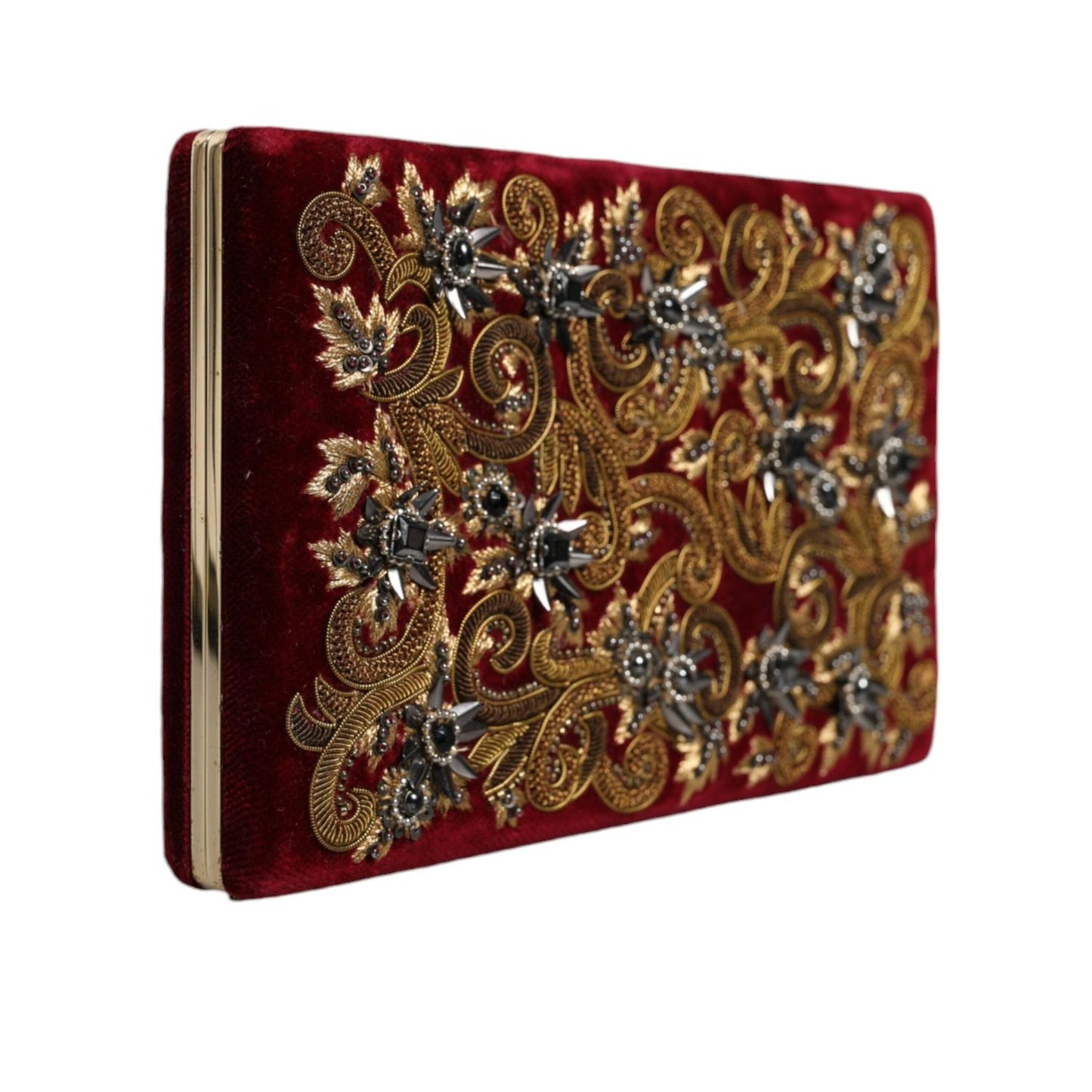 Dolce & Gabbana Red Velvet Gold Frame Clutch Evening Party Purse Bag BAG1530