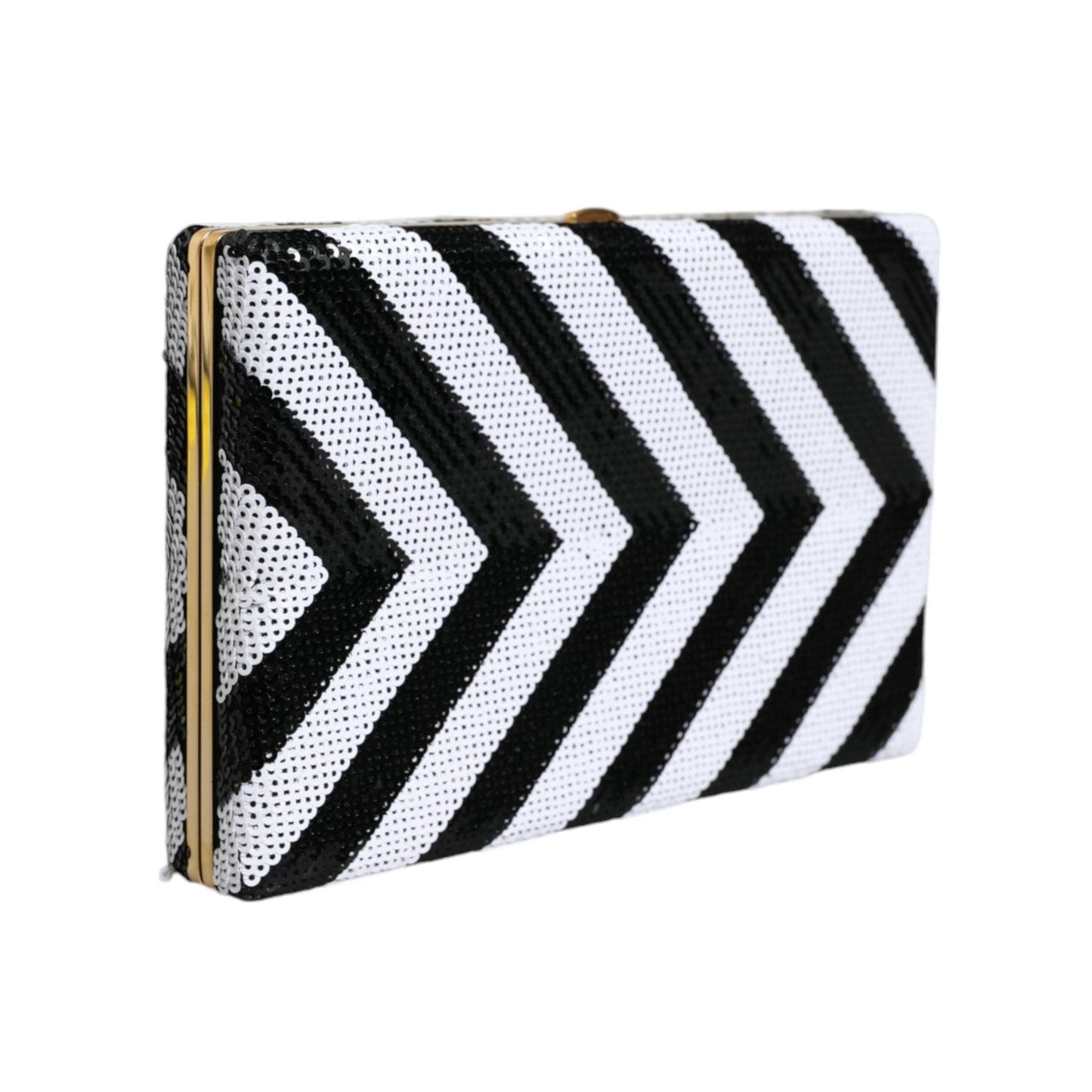 Dolce & Gabbana Black White Gold Frame Clutch Evening Party Purse Bag