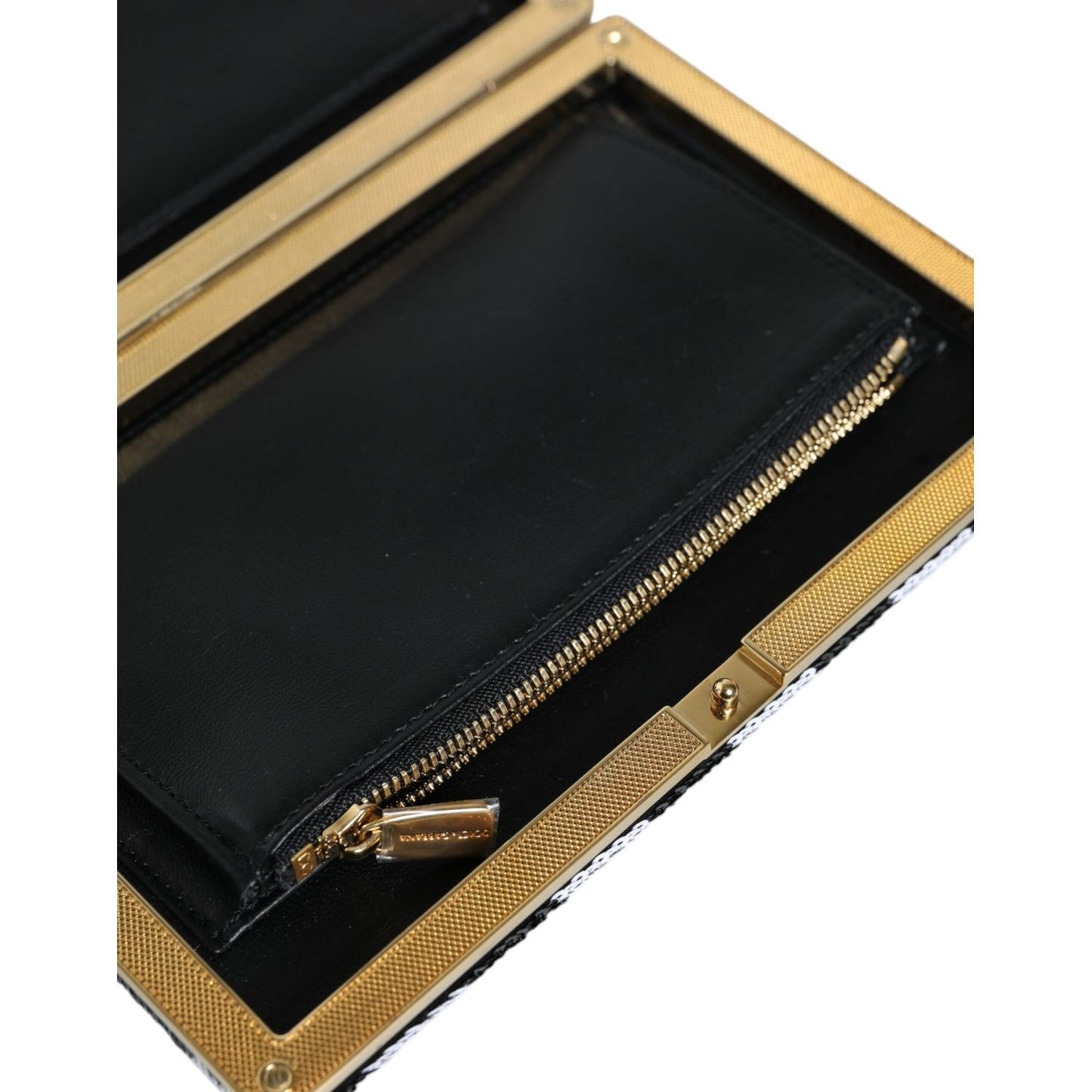 Dolce & Gabbana Black White Gold Frame Clutch Evening Party Purse Bag BAG1544
