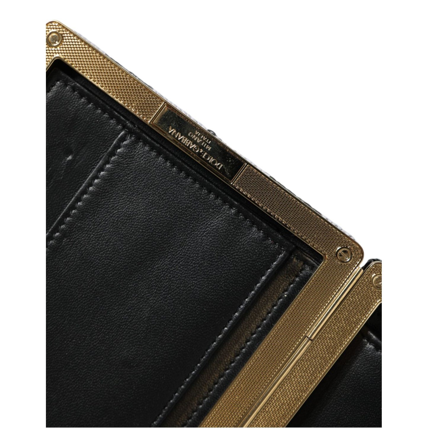 Dolce & Gabbana Black White Gold Frame Clutch Evening Party Purse Bag BAG1544