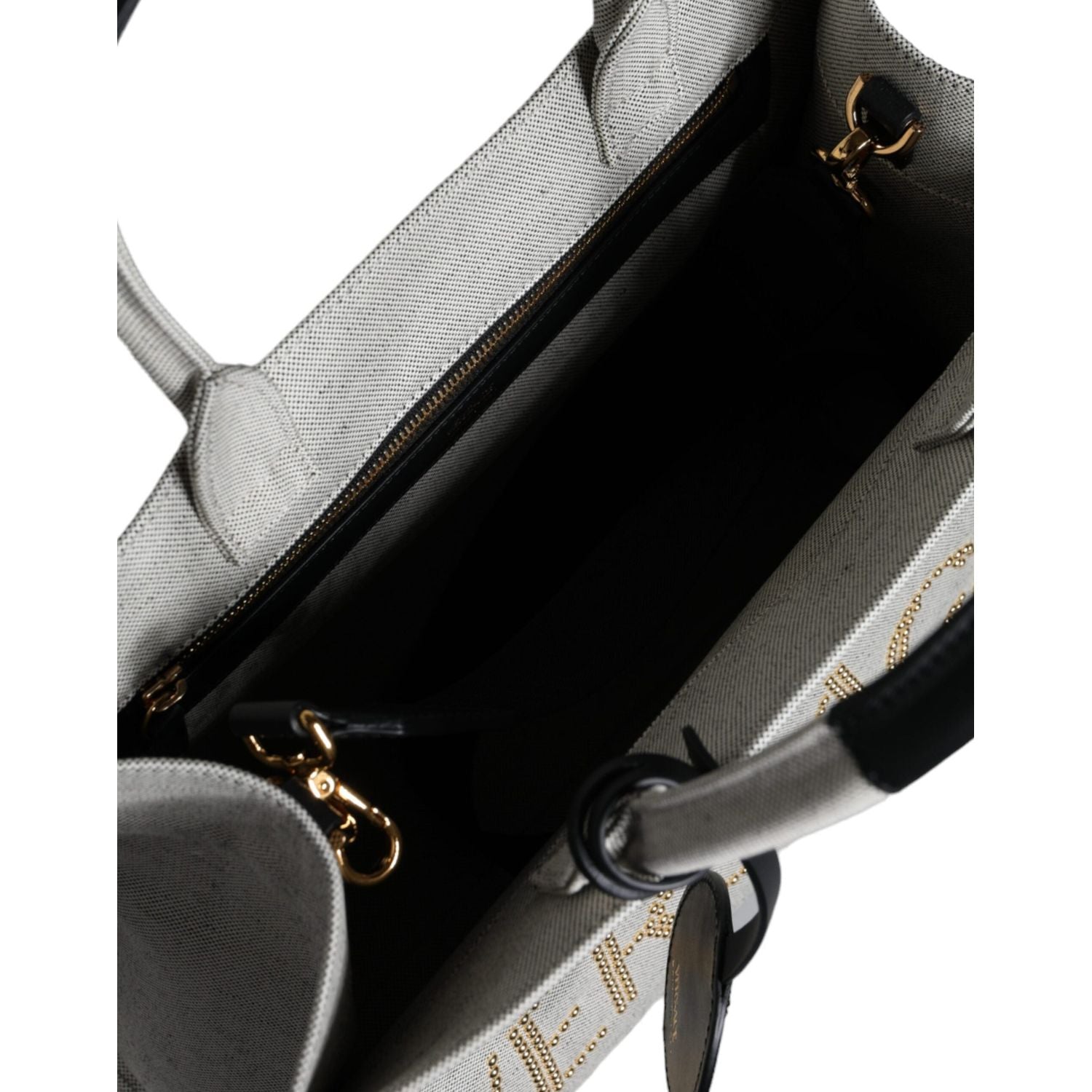 Versace White Top Handle Canvas Leather Logo Crossbody Tote Bag