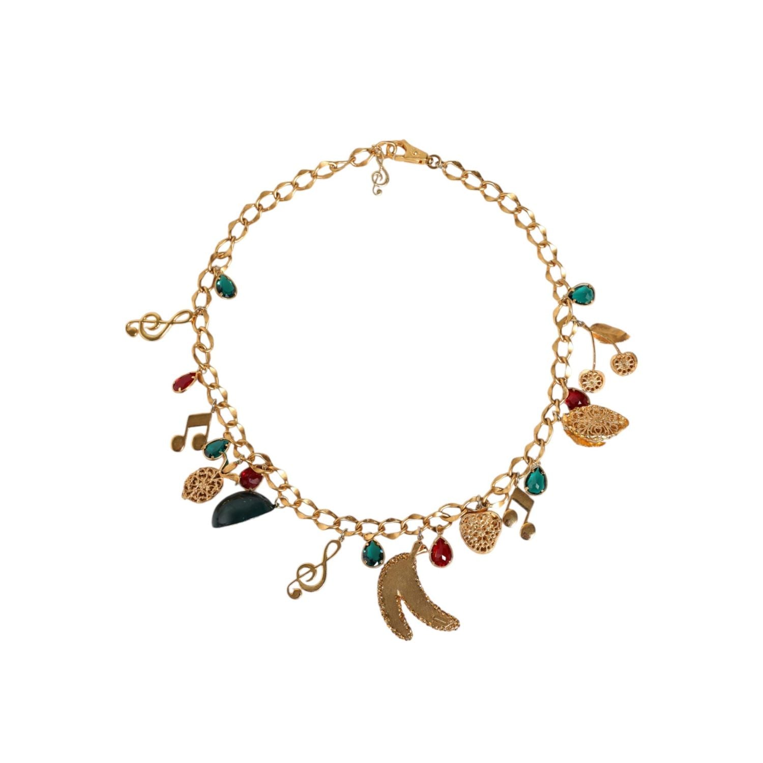 Dolce & Gabbana Gold Tone Brass Fruity Crystal Embellished Waist Chain Belt