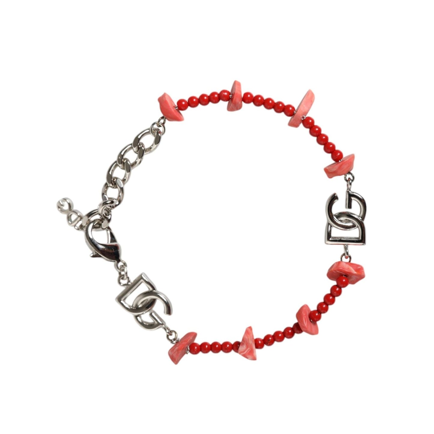 Dolce & Gabbana Silver Tone Brass Beaded Resin DG Logo Chain Bracelet Bracelet