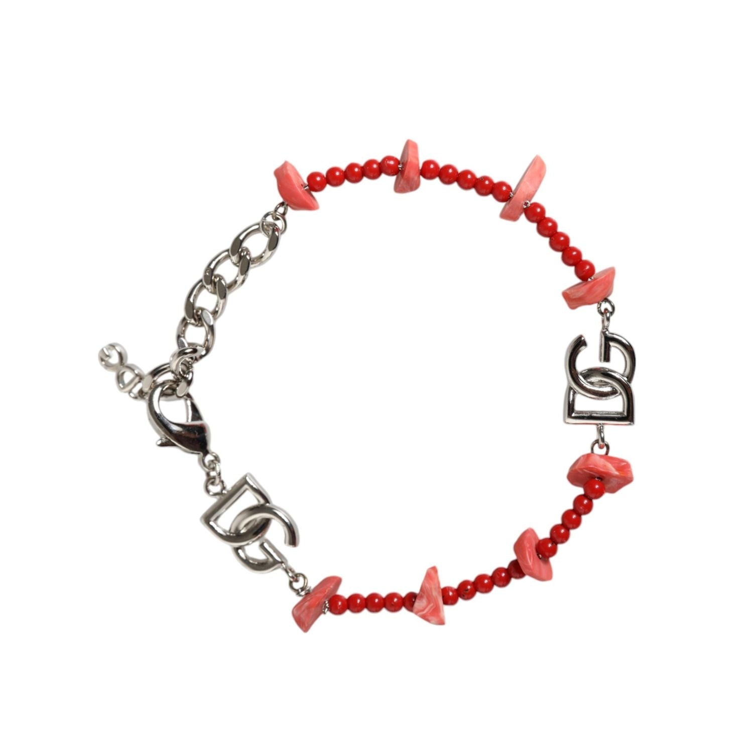 Dolce & Gabbana Silver Tone Brass Beaded Resin DG Logo Chain Bracelet