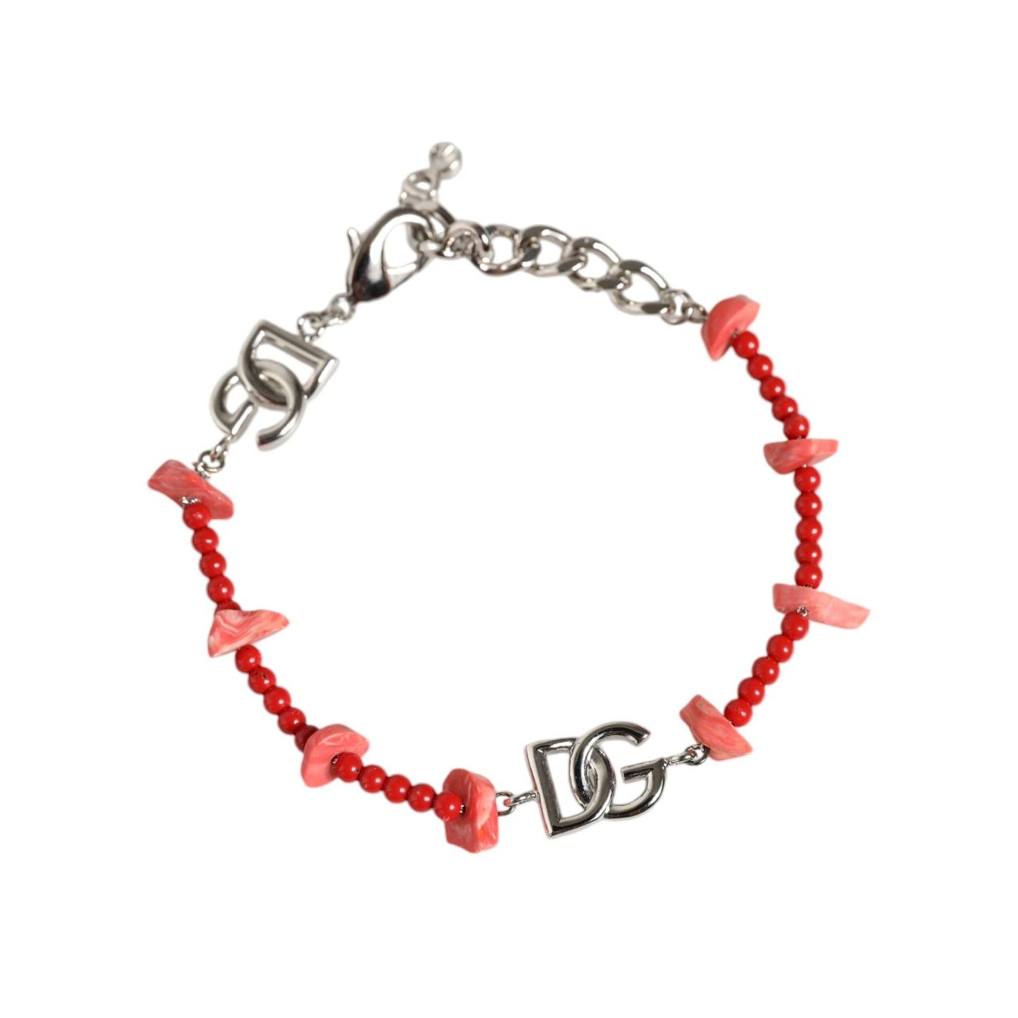 Dolce & Gabbana Silver Tone Brass Beaded Resin DG Logo Chain Bracelet Bracelet