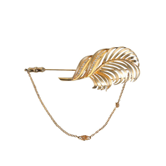 Dolce & Gabbana Gold Tone 925 Sterling Silver Leaf Crystal Chain Brooch Brooch