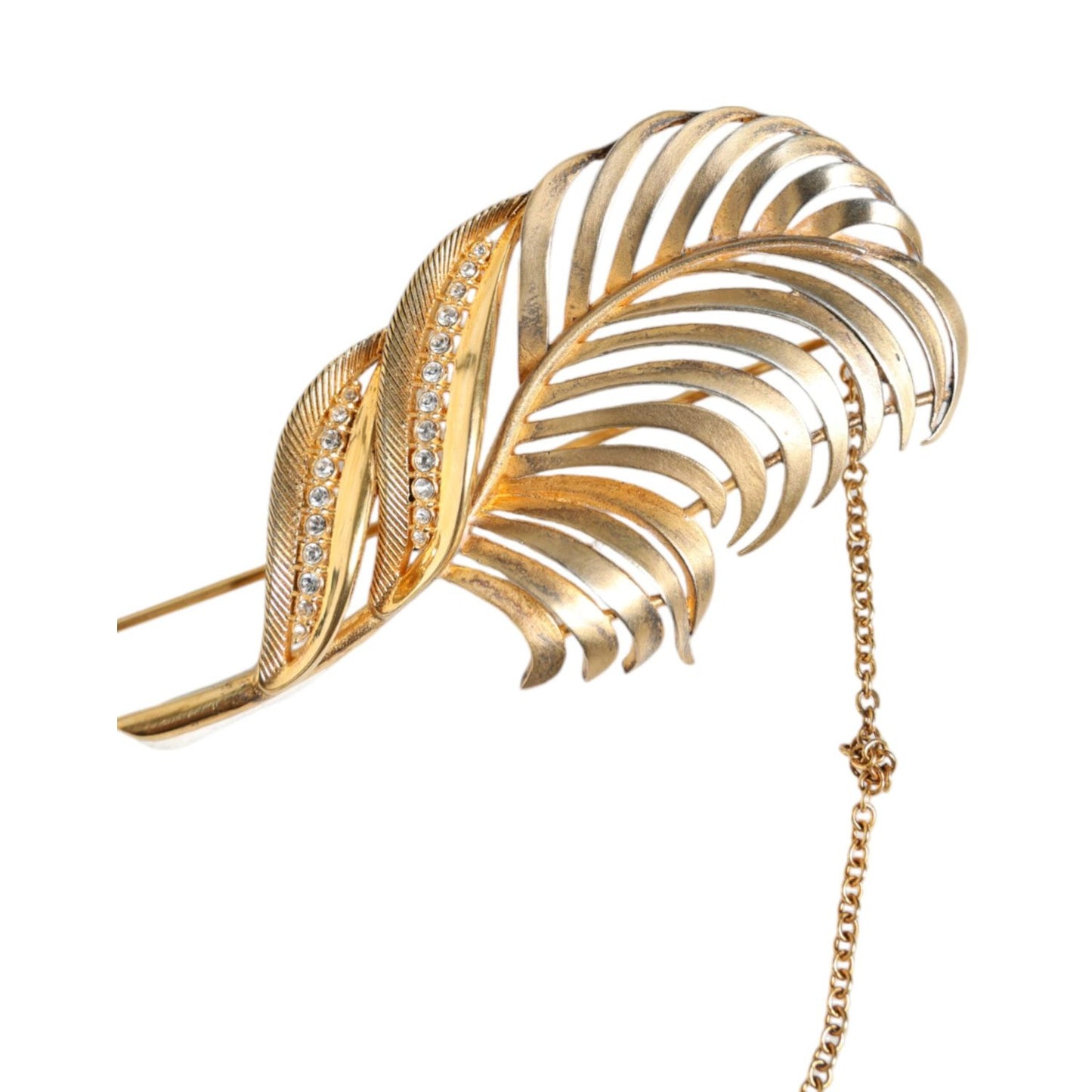 Dolce & Gabbana Gold Tone 925 Sterling Silver Leaf Crystal Chain Brooch Brooch